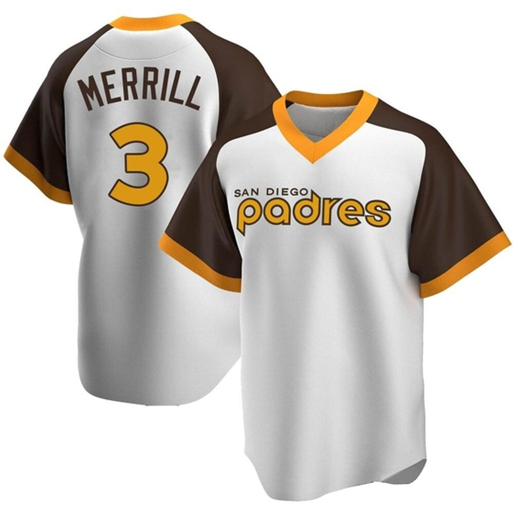 MATTH S.Diego Padres #3 Jackson Merrill Player White Home Cooperstown Collection Replica Game Stitched Jerseys