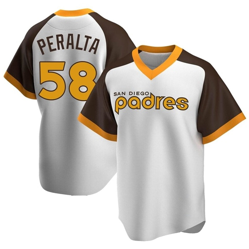 MATTH S.Diego Padres #58 Wandy Peralta Player White Home Cooperstown Collection Replica Game Stitched Jerseys