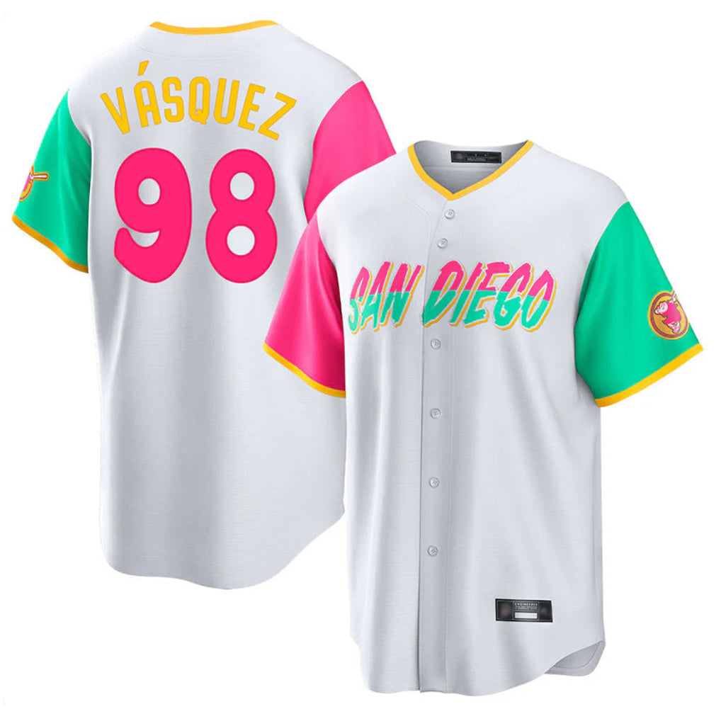 MATTH S.Diego Padres #98 Randy Vasquez Player White City Connect Home Game Stitched Jerseys