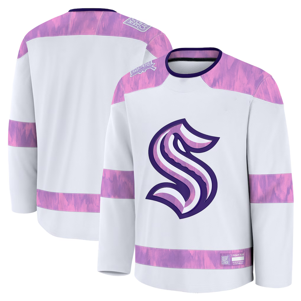 MATTH S.Kraken White 2024 Hockey Fights Cancer Practice Jerseys
