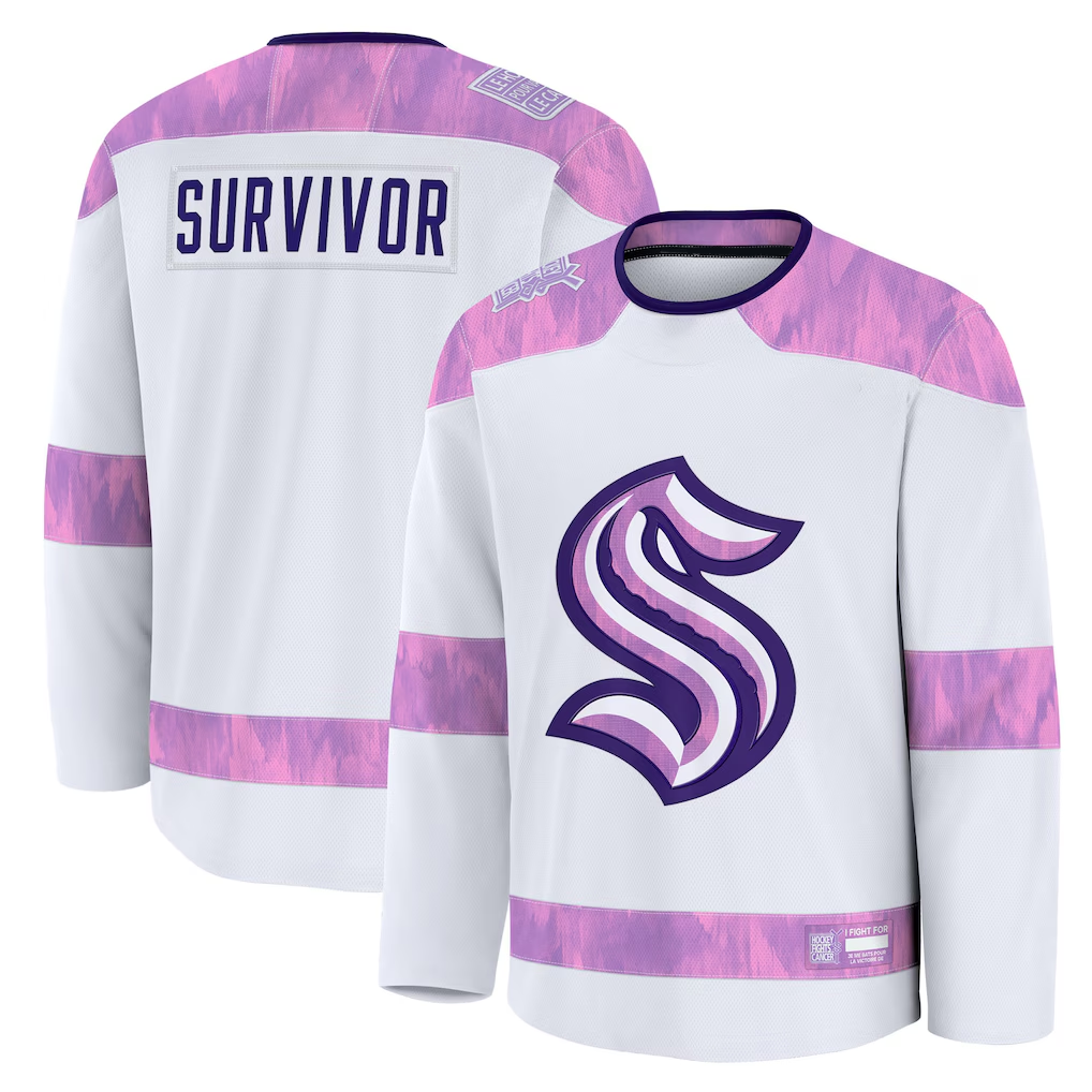 MATTH S.Kraken White Hockey Fights Cancer Survivor Practice Jerseys