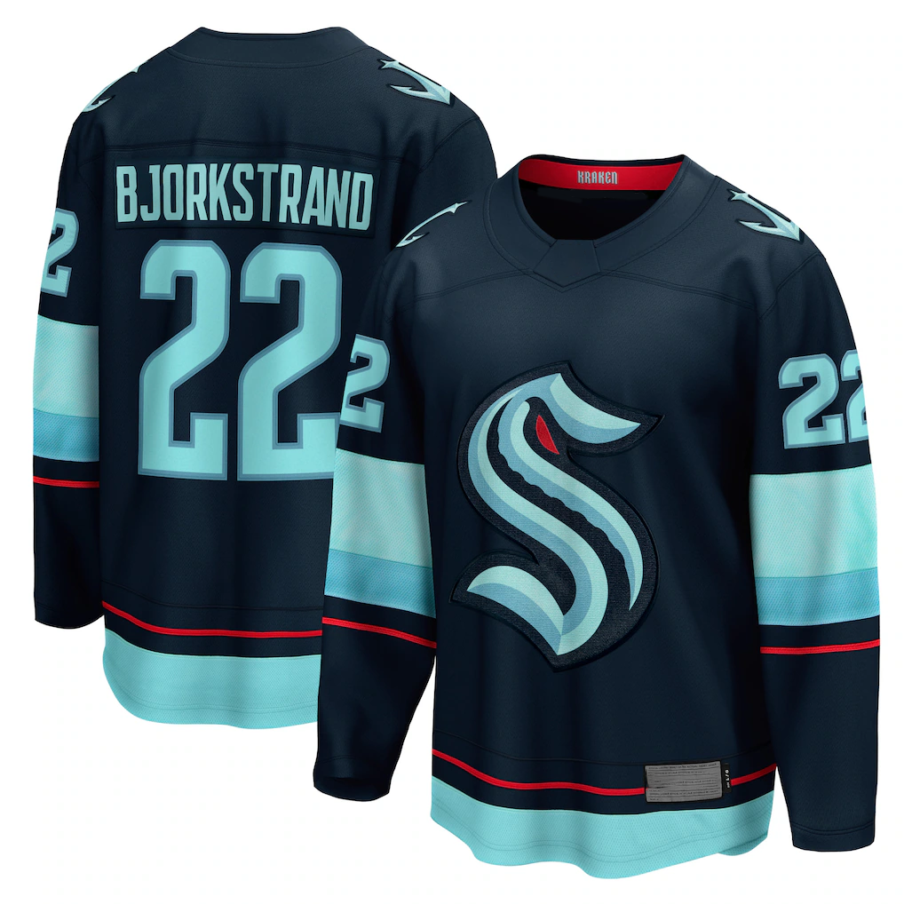 MATTH S.Kraken #22 Oliver Bjorkstrand Deep Sea Blue Home Breakaway Player Jerseys