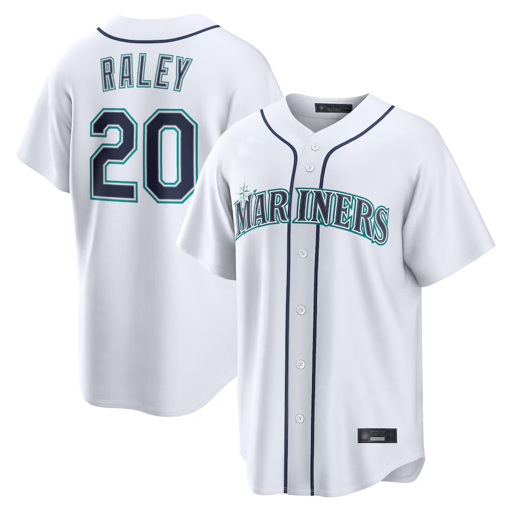 MATTH S.Mariners #20 Luke Raley Player White Home Game Stitched Jerseys
