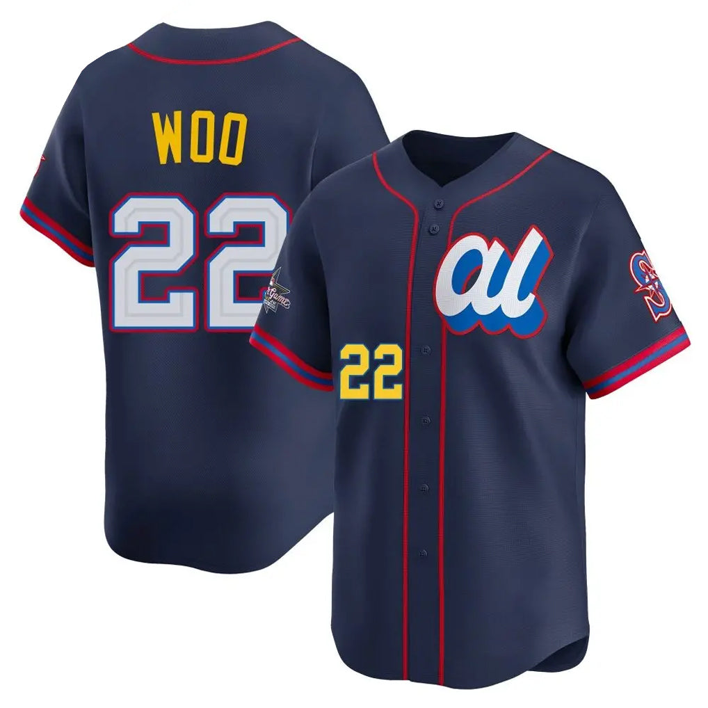 MATTH S.Mariners #22 Bryan Woo Player Navy American League All-Star Edition Limited Stitched Jerseys