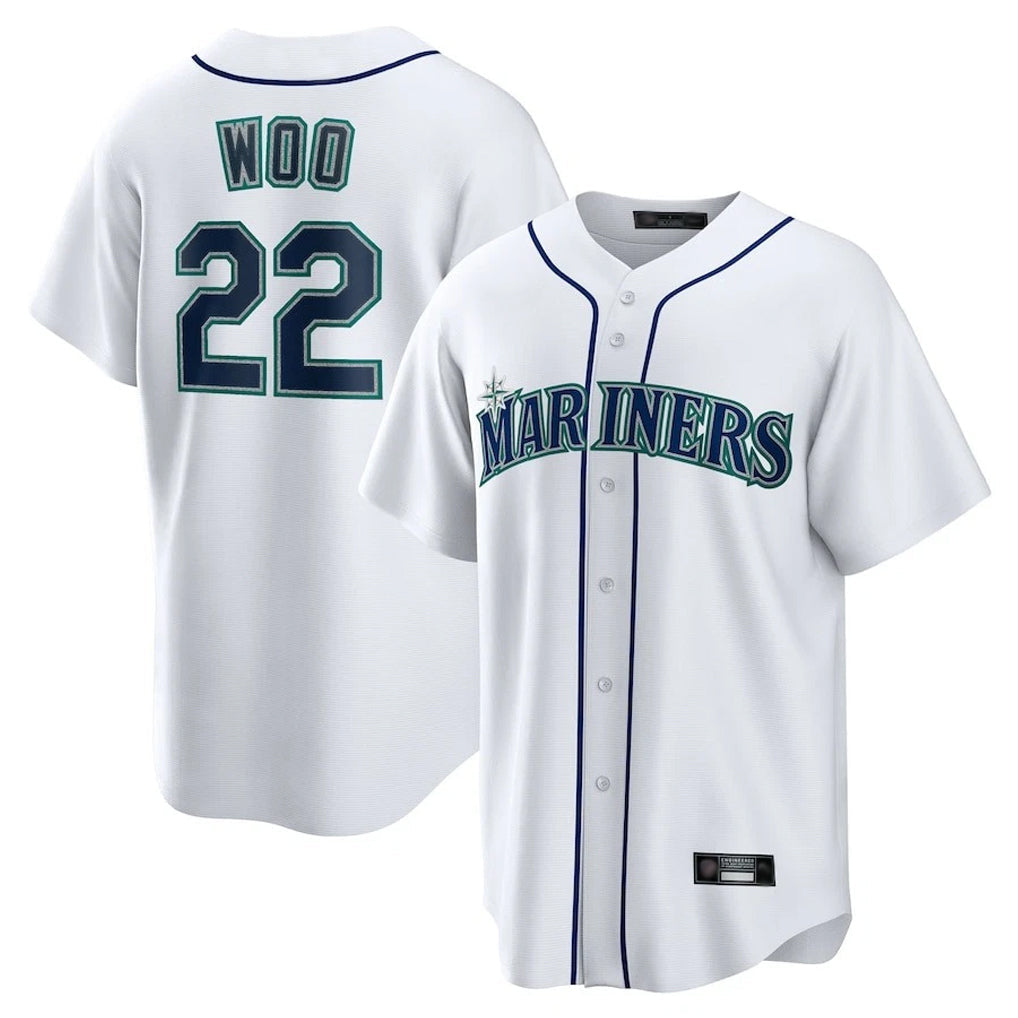 MATTH S.Mariners #22 Bryan Woo Player White Home Game Stitched Jerseys