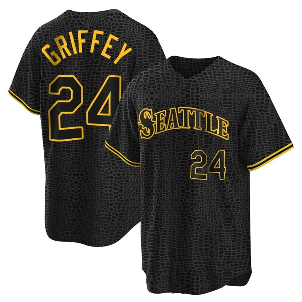 MATTH S.Mariners #24 Ken Griffey Jr Player Black Snake Skin City Home Limited Stitched Jerseys