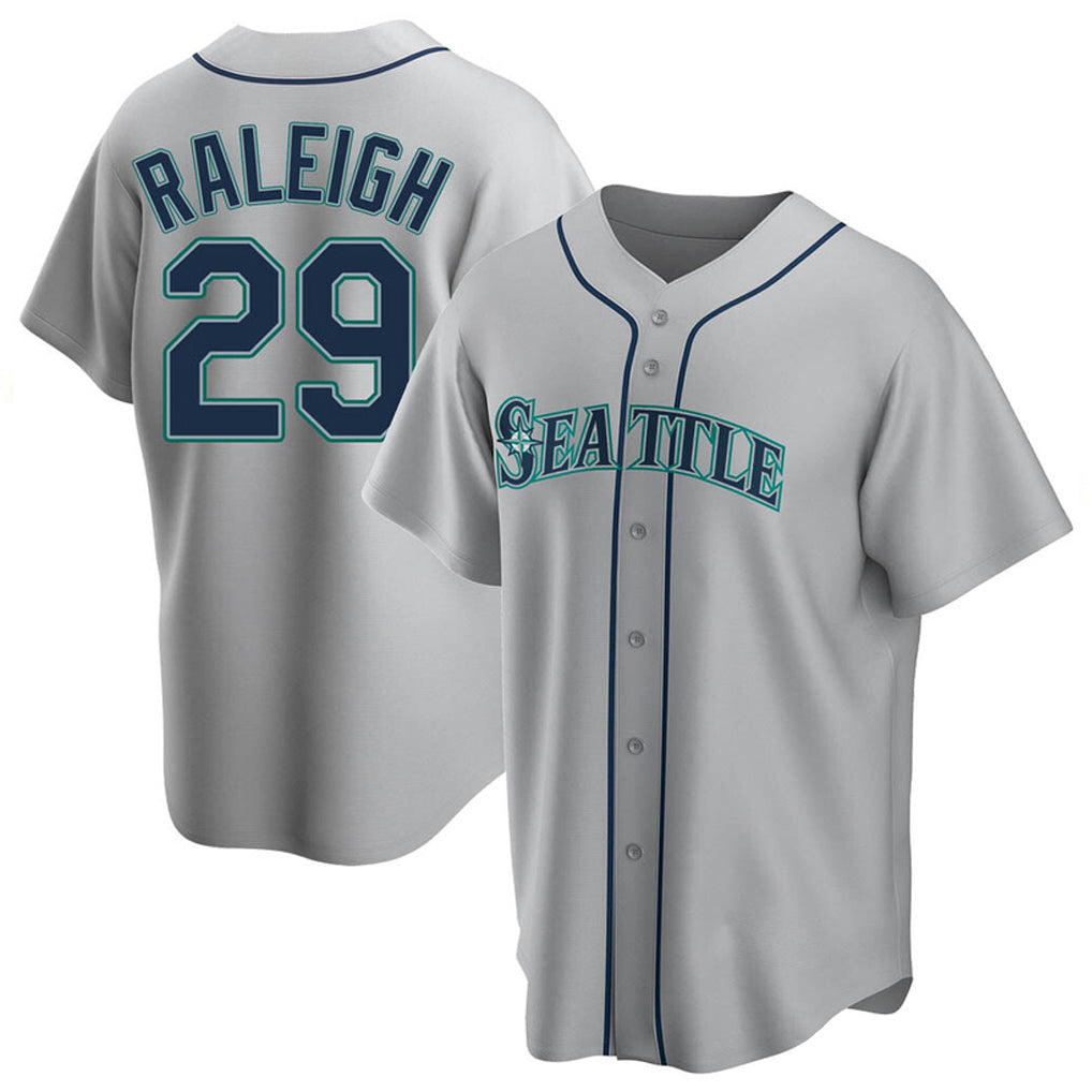 MATTH S.Mariners #29 Cal Raleigh Player Gray Home Game Stitched Jerseys