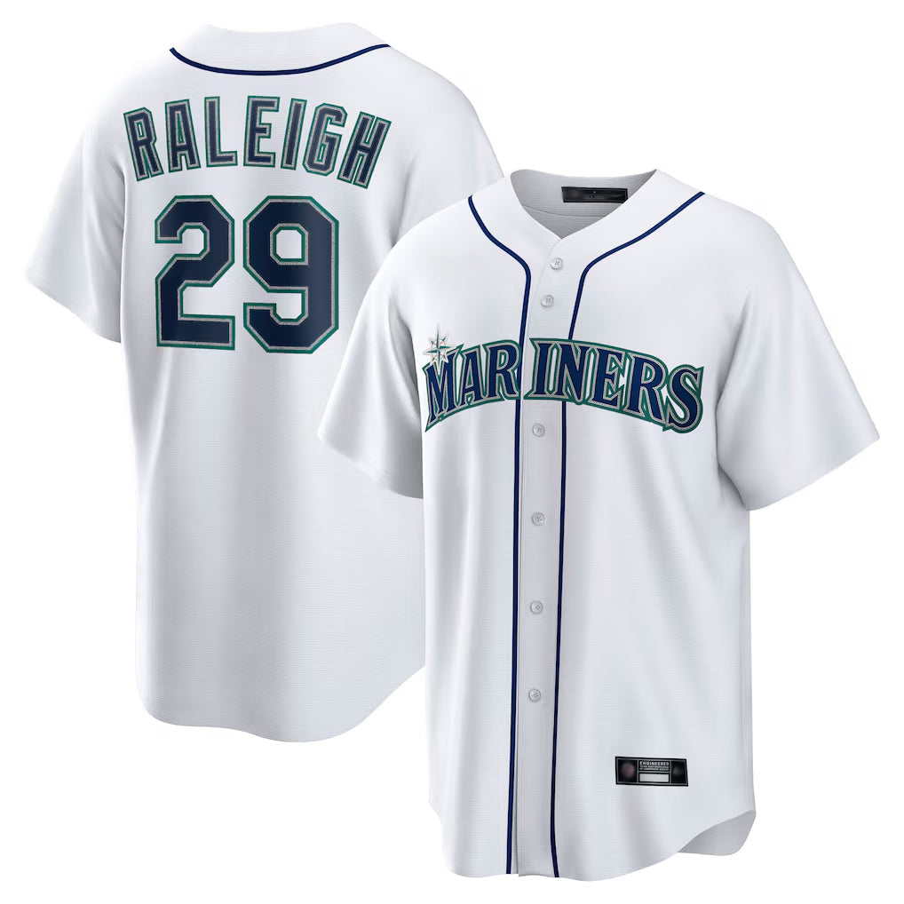 MATTH S.Mariners #29 Cal Raleigh Player White Home Game Stitched Jerseys