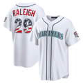 MATTH S.Mariners #29 Cal Raleigh White USA 250 Fourth of July Home Stadium Jersey