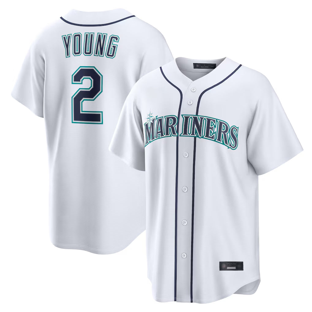 MATTH S.Mariners #2 Cole Young Player White Home Game Stitched Jerseys