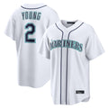 MATTH S.Mariners #2 Cole Young Player White Home Game Stitched Jerseys