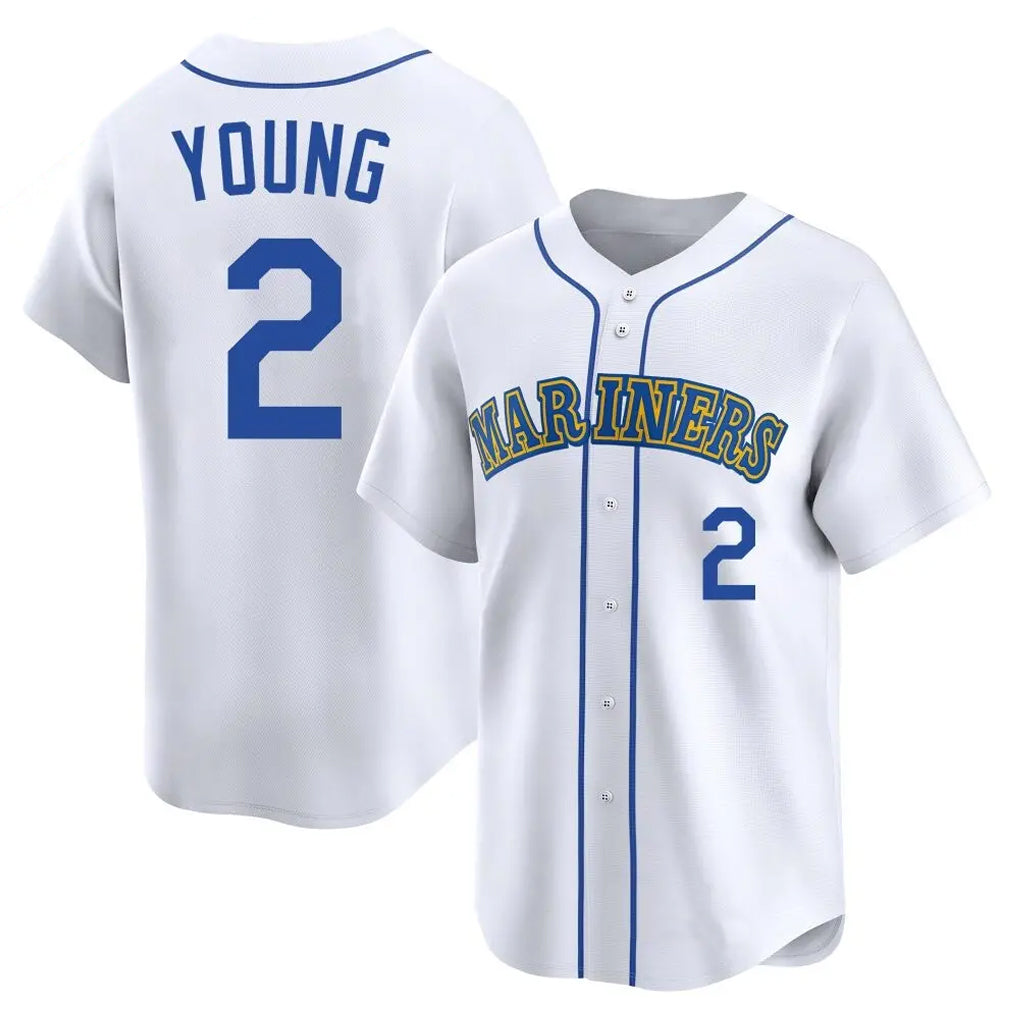 MATTH S.Mariners #2 Cole Young Player White Throwback Cooperstown Collection Limited Game Stitched Jerseys