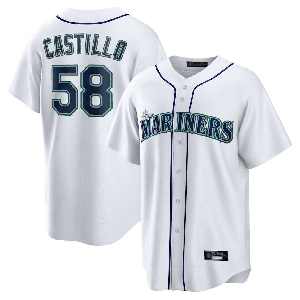 MATTH S.Mariners #58 Luis Castillo Player White Home Game Stitched Jerseys