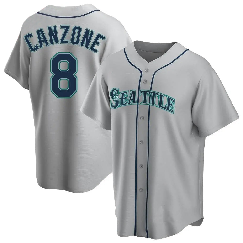 MATTH S.Mariners #8 Dominic Canzone Player Gray Home Game Stitched Jerseys