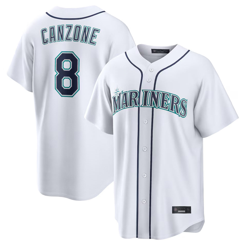 MATTH S.Mariners #8 Dominic Canzone Player White Home Game Stitched Jerseys