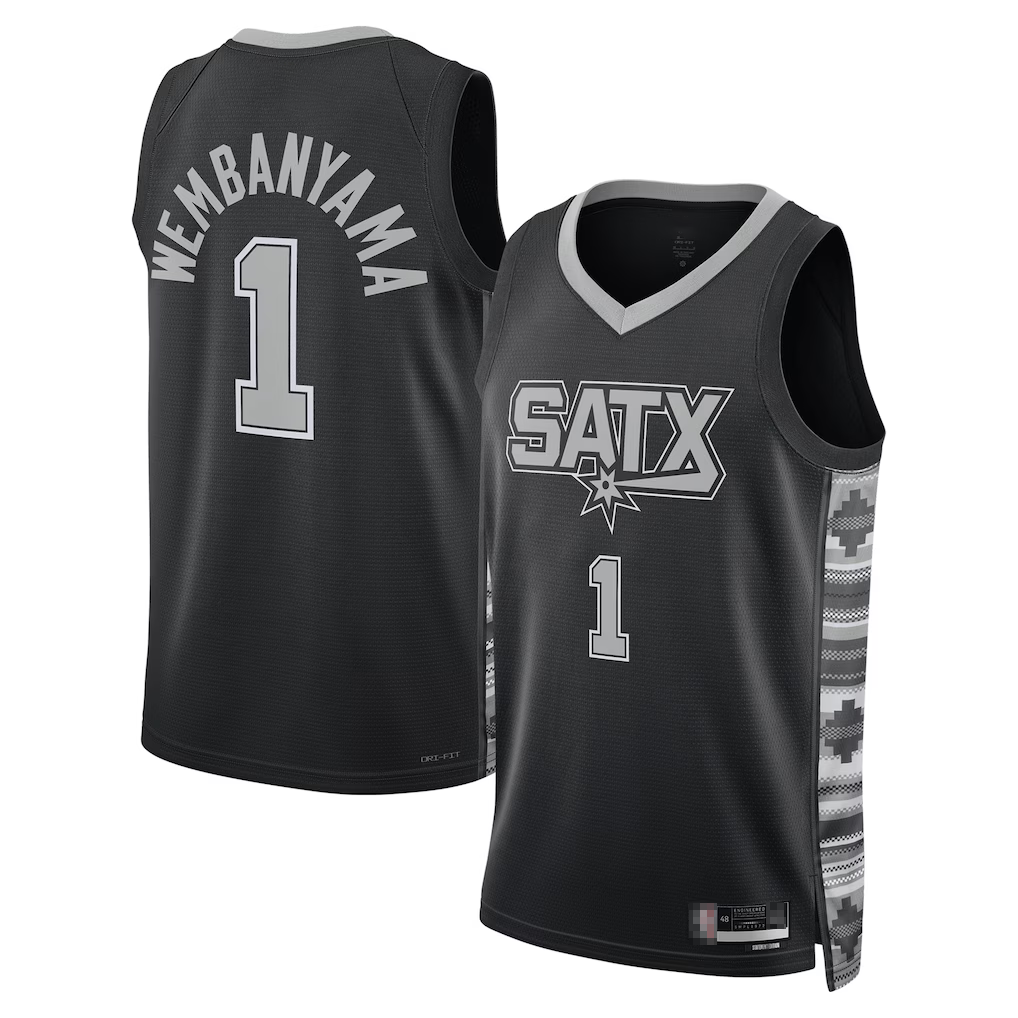 MATTH SA.Spurs #1 Victor Wembanyama Black Swingman Jerseys - Statement Edition
