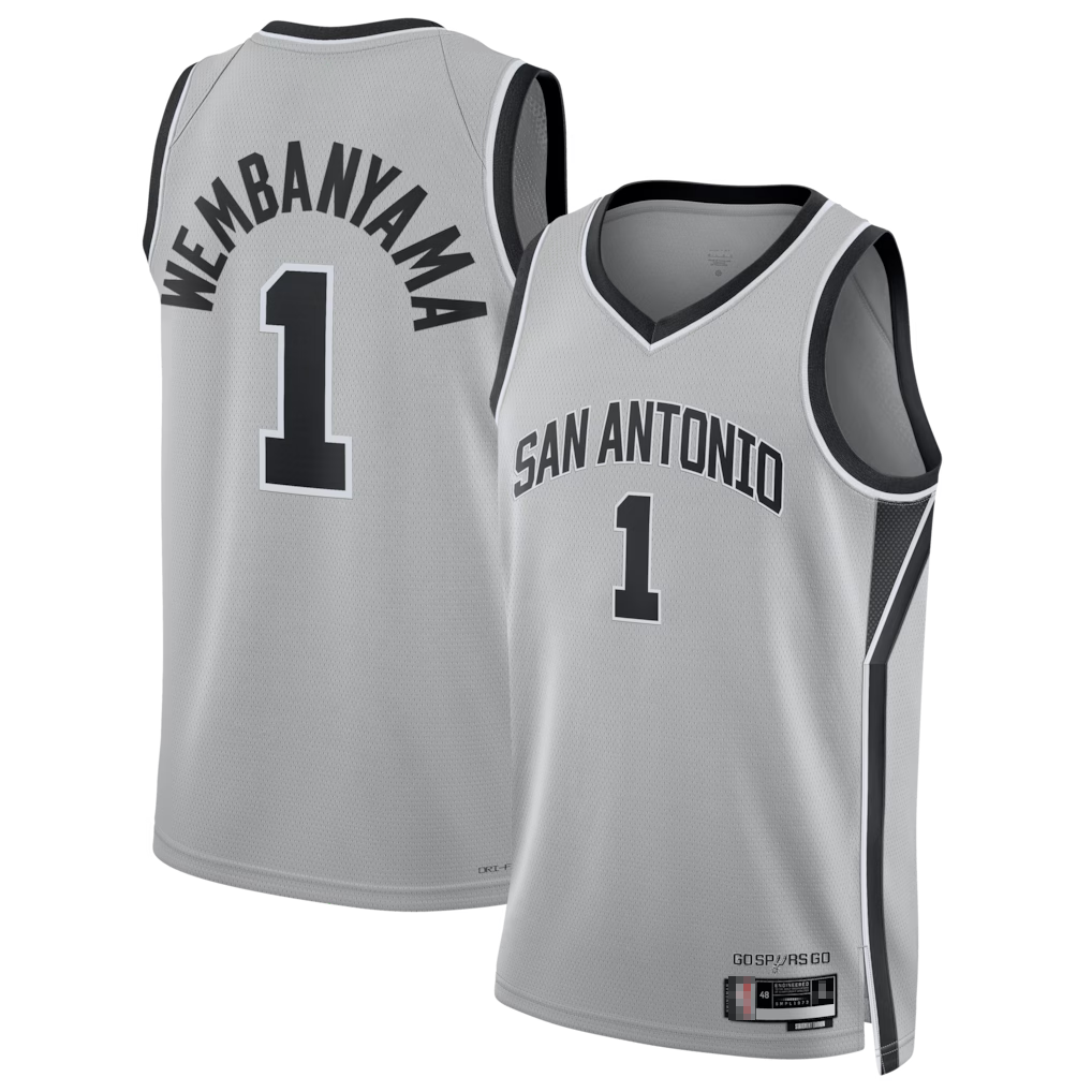 MATTH SA.Spurs #1 Victor Wembanyama Silver Swingman Jerseys - Statement Edition