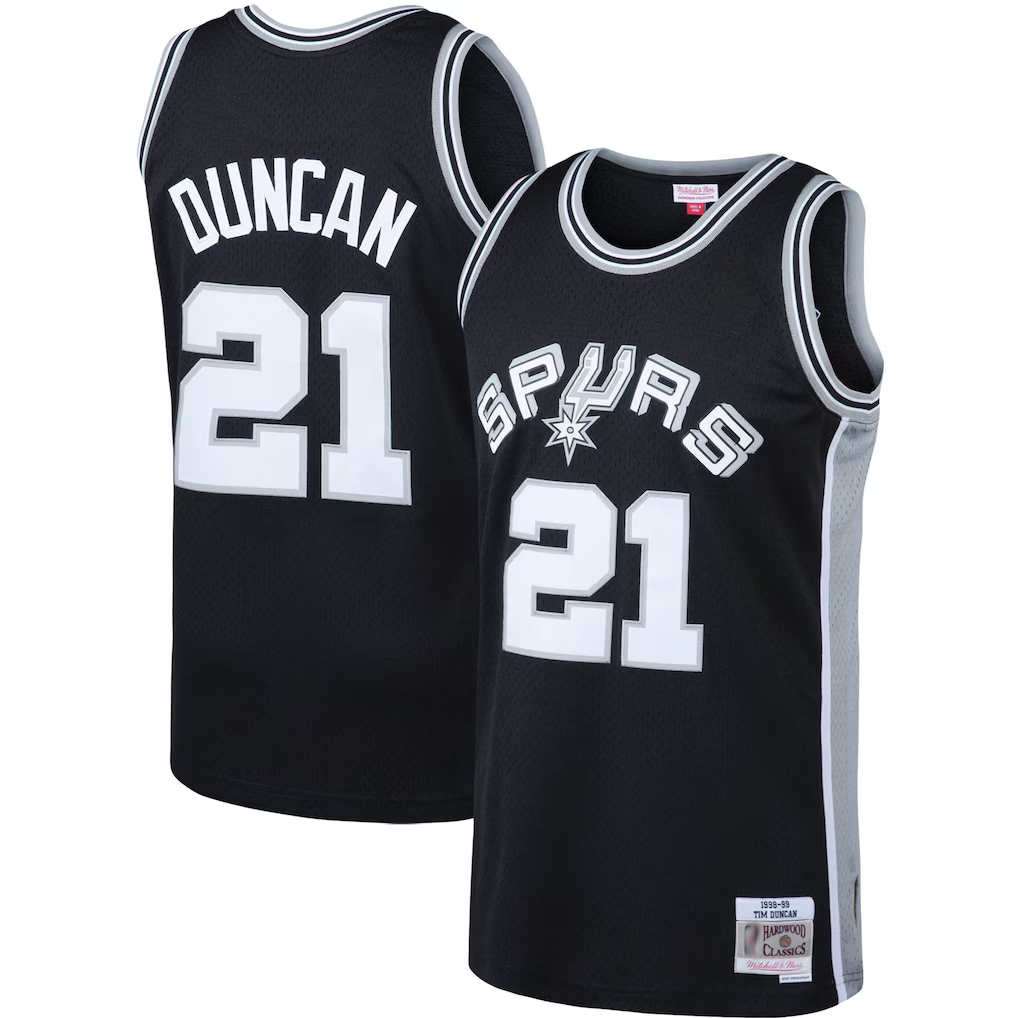 MATTH SA.Spurs #21 Tim Duncan Mitchell & Ness Black 1998-1999 Big & Tall Hardwood Classics Swingman Jerseys