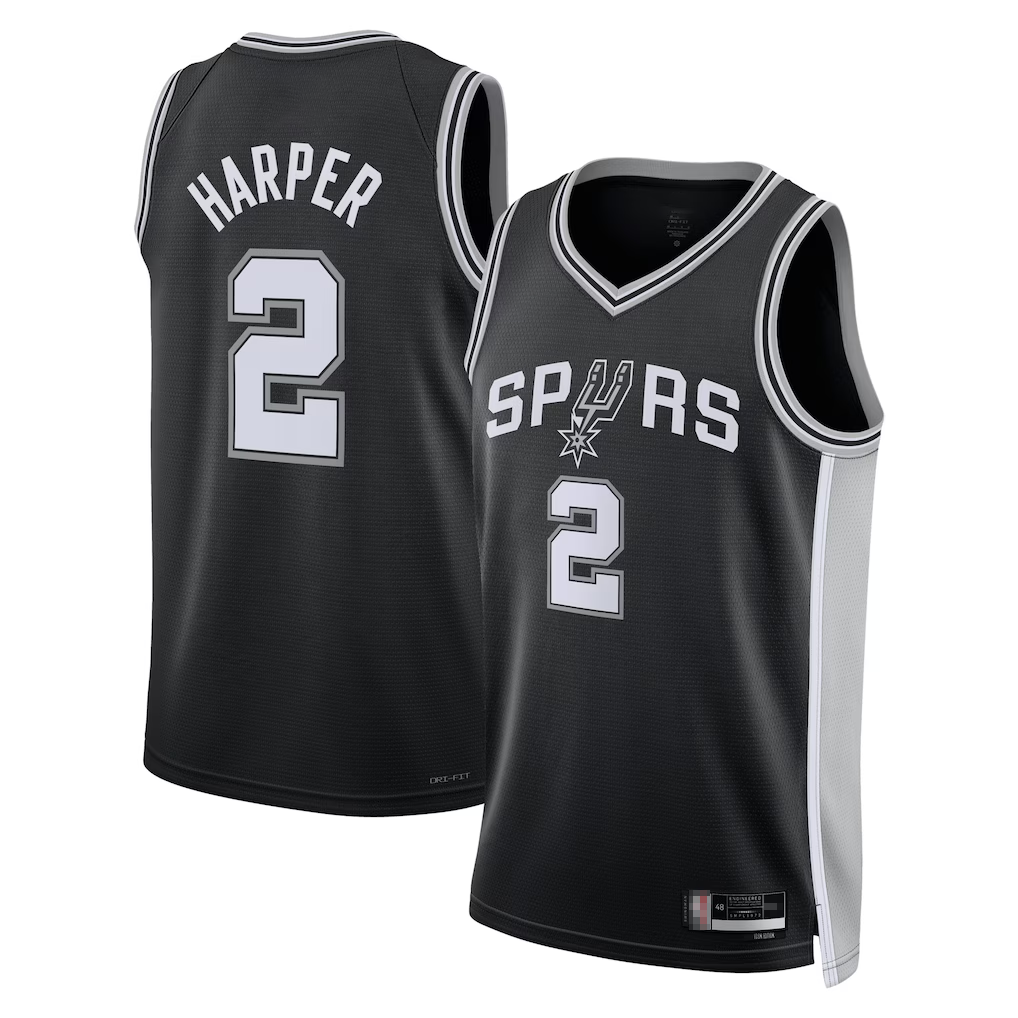 MATTH SA.Spurs #2Dylan Harper Black 2025 NBA Draft First Round Pick Swingman Jerseys - Icon Edition