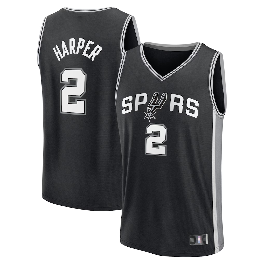 MATTH SA.Spurs #2 Dylan Harper Fanatics Black 2025 NBA Draft First Round Pick Fast Break Replica Jerseys - Icon Edition