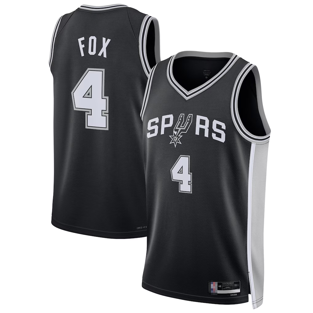 MATTH SA.Spurs #4 De'Aaron Fox Black Swingman Player Jerseys - Icon Edition