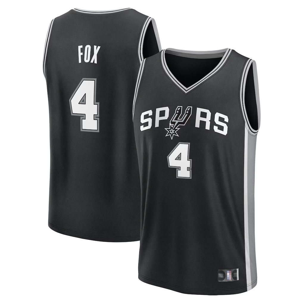 MATTH SA.Spurs #4 De'Aaron Fox Fanatics Black Fast Break Replica Player Jerseys - Icon Edition