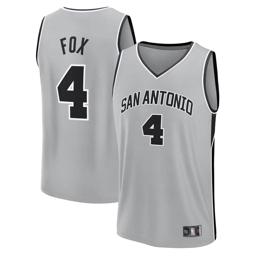 MATTH SA.Spurs #4 De'Aaron Fox Fanatics Silver Fast Break Jerseys - Statement Edition