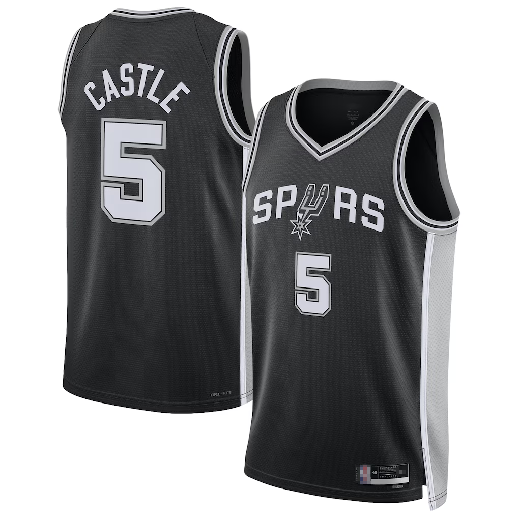 MATTH SA.Spurs #5 Stephon Castle Black Swingman Jerseys - Icon Edition
