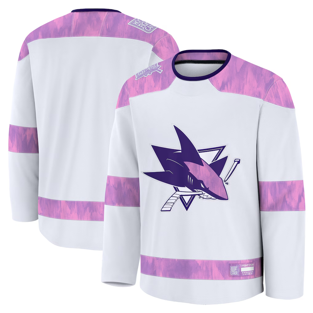 MATTH S.Jose Sharks White 2024 Hockey Fights Cancer Practice Jerseys