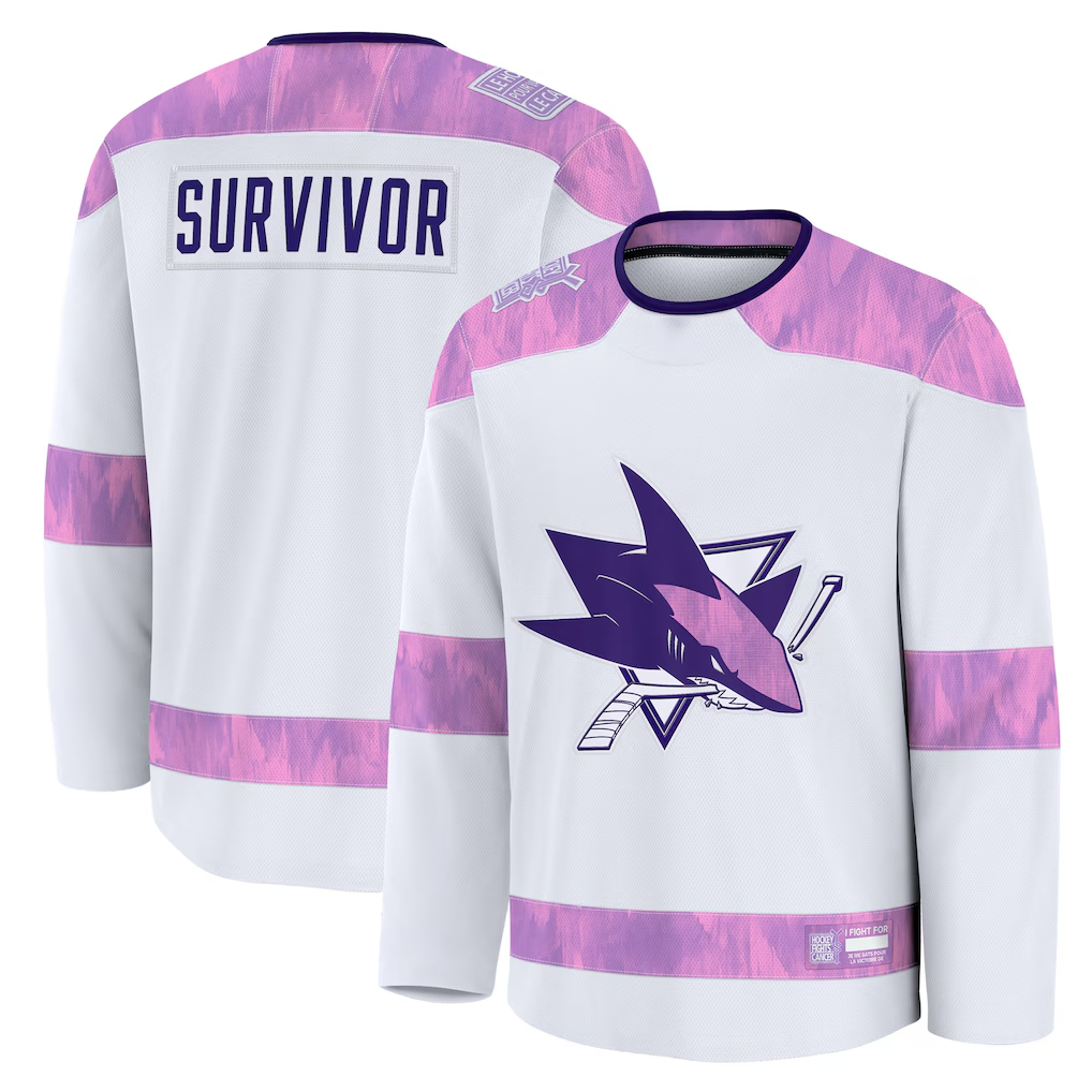 MATTH S.Jose Sharks White Hockey Fights Cancer Survivor Practice Jerseys