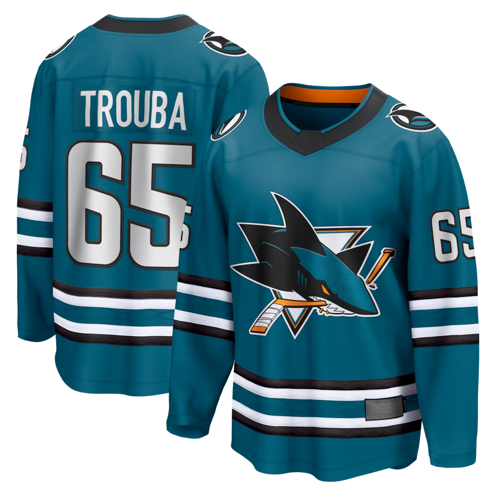 MATTH S.Jose Sharks #65 Jacob Trouba Teal Home Breakaway Jerseys