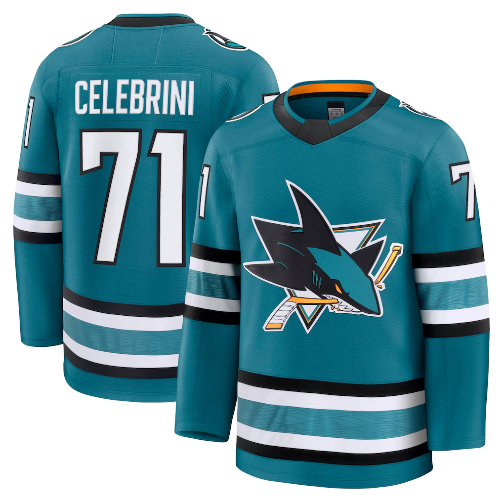 MATTH S.Jose Sharks #71 Macklin Celebrini Teal Home Premium Jerseys