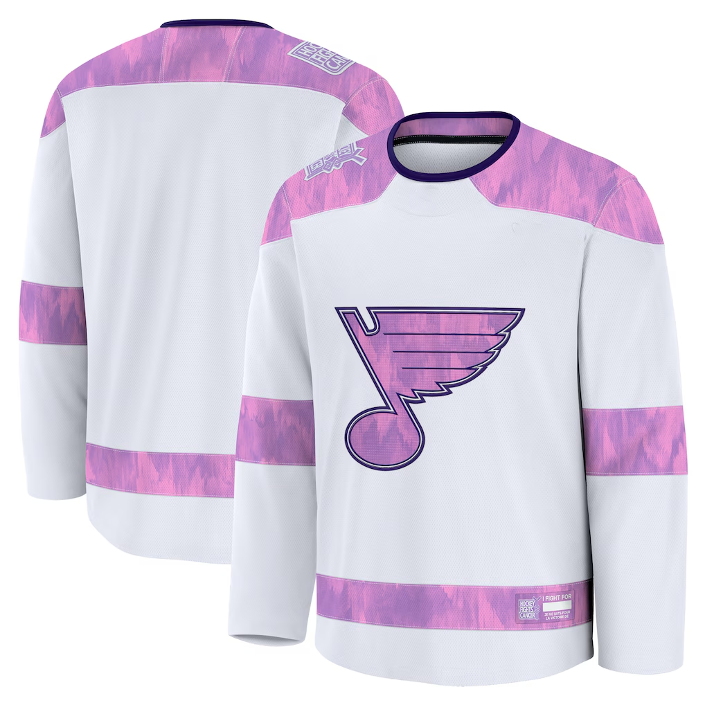 MATTH St.L.Blues White 2024 Hockey Fights Cancer Practice Jerseys