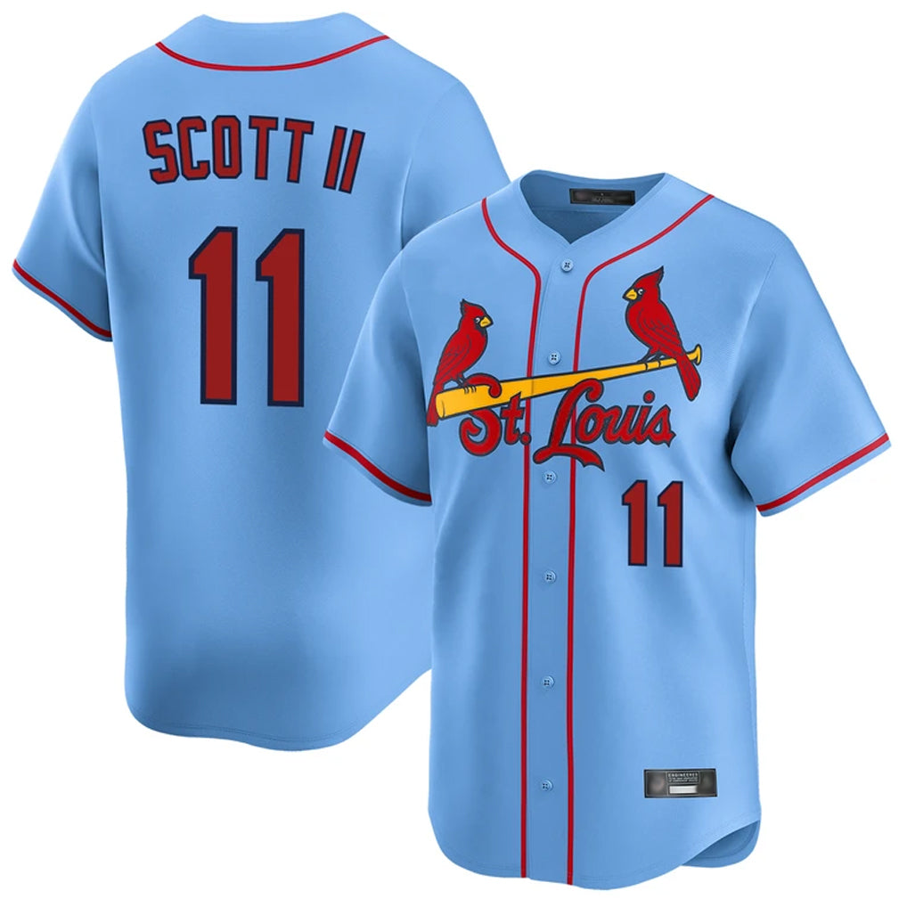 MATTH St. Louis Cardinals #11 Victor Scott II Player Light Blue Throwback Cooperstown Collection Limited Stitched Jerseys