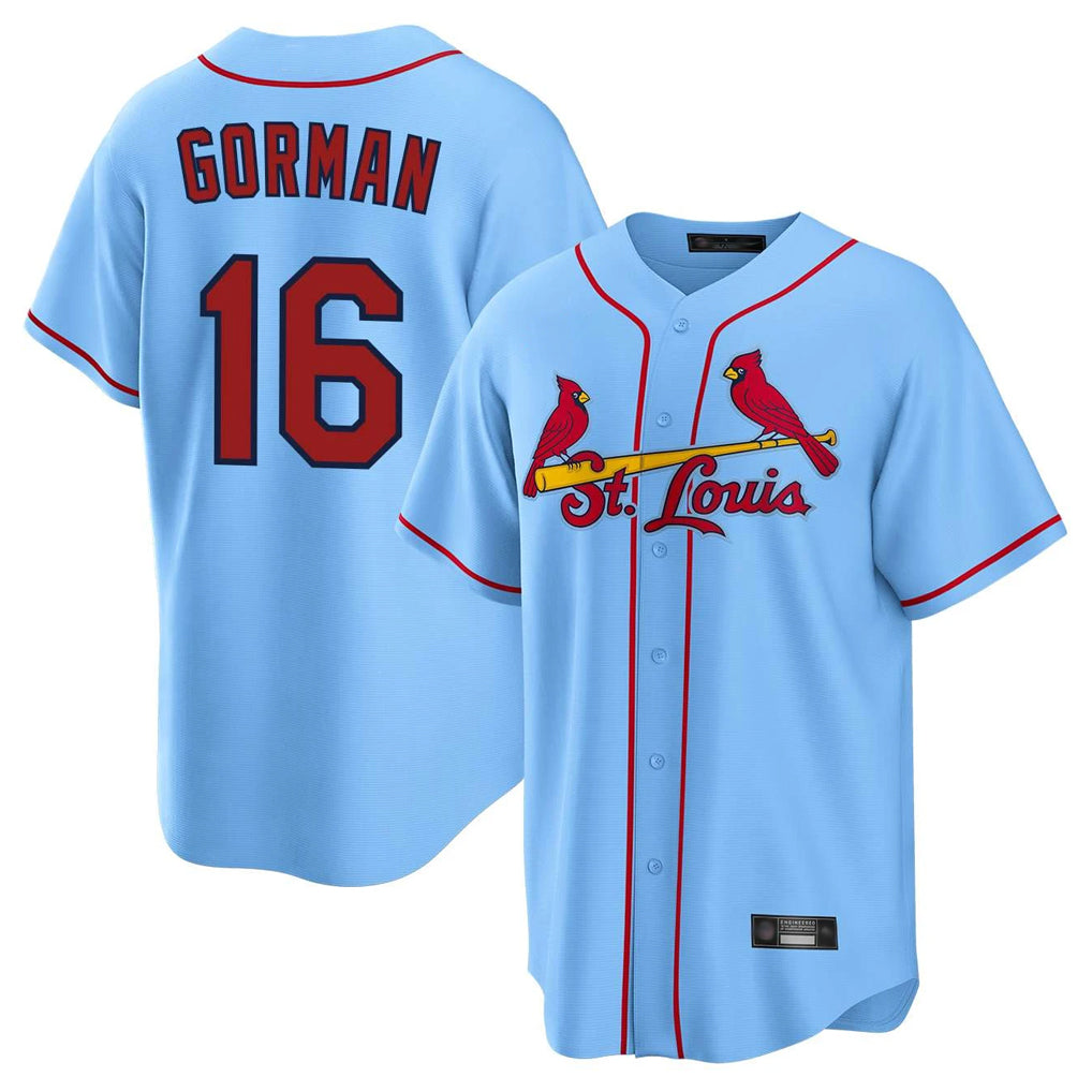 MATTH St. Louis Cardinals #16 Nolan Gorman Player Light Blue Home Game Stitched Jerseys