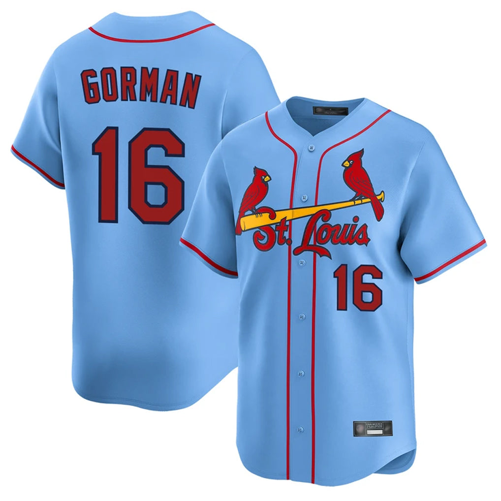 MATTH St. Louis Cardinals #16 Nolan Gorman Player Light Blue Home Limited Stitched Jerseys