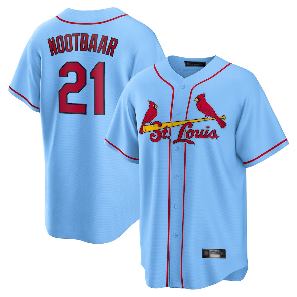 MATTH St. Louis Cardinals #21 Lars Nootbaar Player Light Blue Home Game Stitched Jerseys