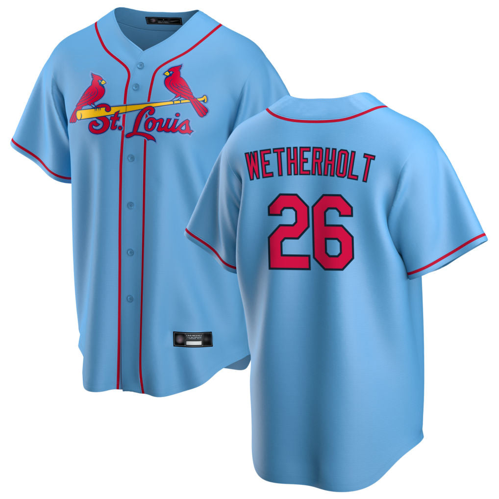 MATTH St. Louis Cardinals #26 JJ Wetherholt Player Light Blue Home Game Stitched Jerseys