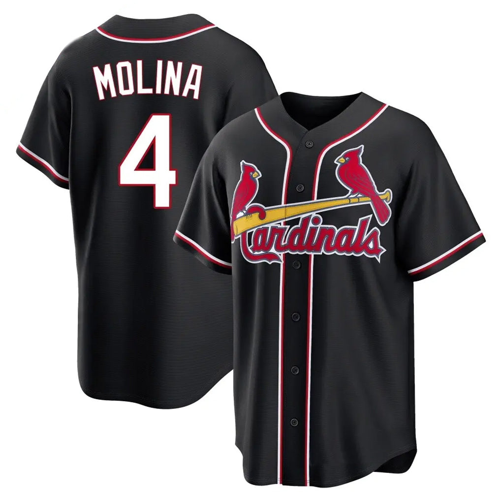 MATTH St. Louis Cardinals #4 Yadier Molina Player Black Carbon Fashio Game Stitched Jerseys