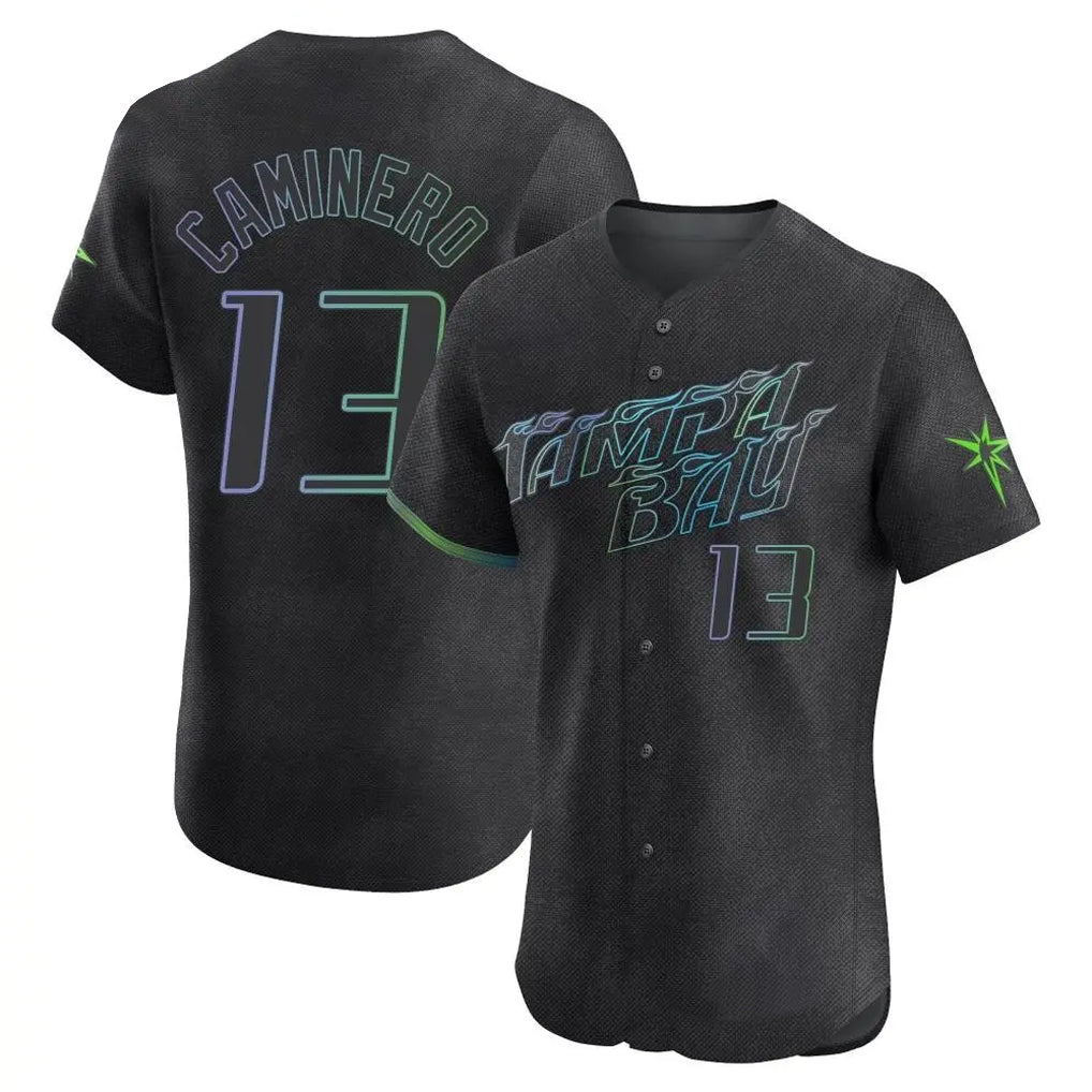 MATTH TB.Rays #13 Junior Caminero Player Black City Connect Home Limited Elite Stitched Jerseys