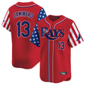 MATTH TB.Rays #13 Junior Caminero Player Red 2025 Independence Day Vapor Premier Limited Stitched Jerseys
