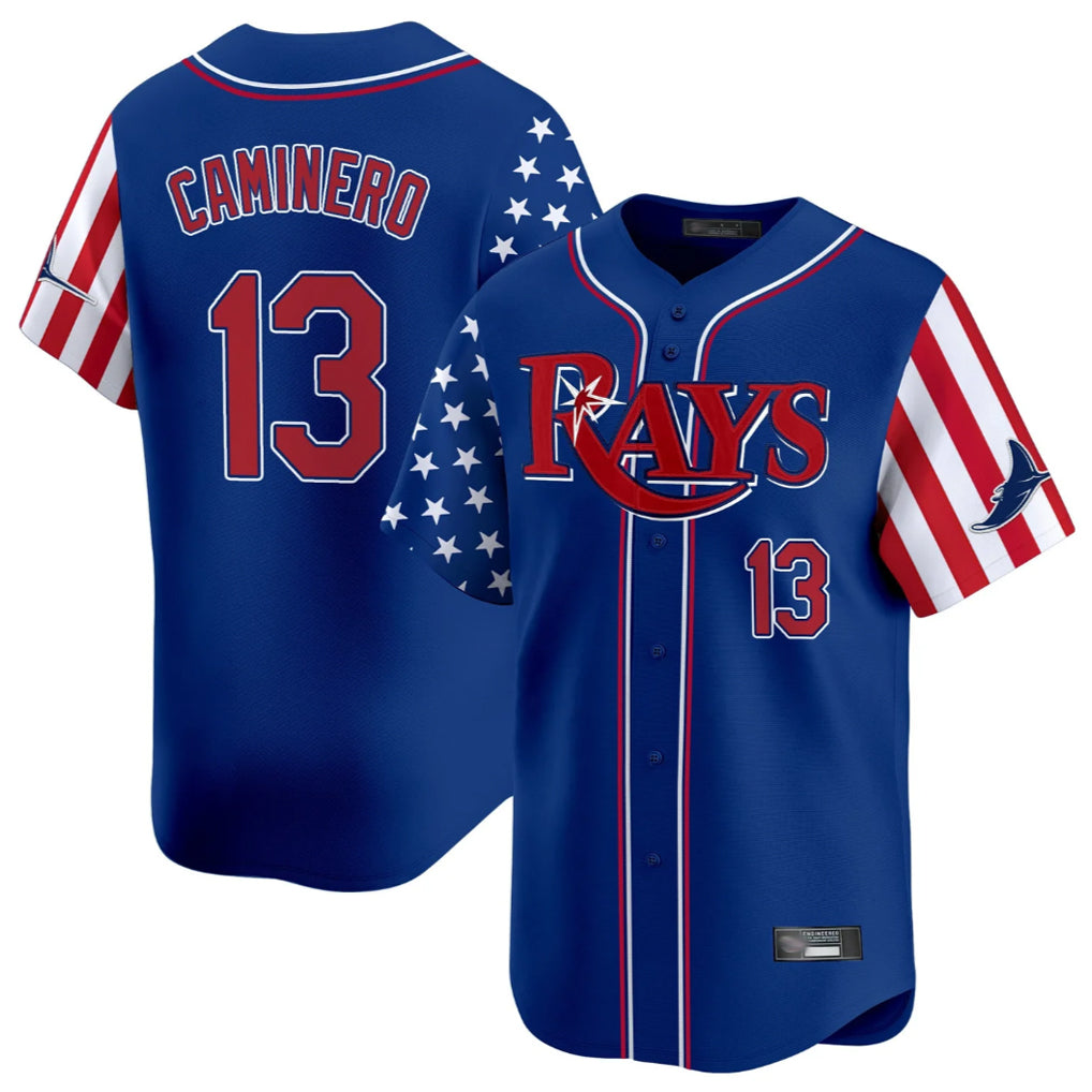 MATTH TB.Rays #13 Junior Caminero Player Royal 2025 Independence Day Vapor Premier Limited Stitched Jerseys