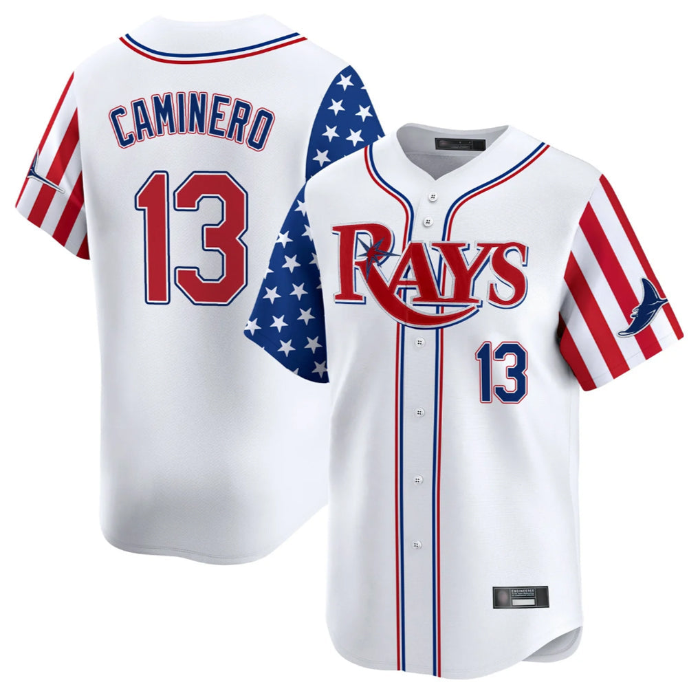 MATTH TB.Rays #13 Junior Caminero Player White 2025 Independence Day Vapor Premier Limited Stitched Jerseys