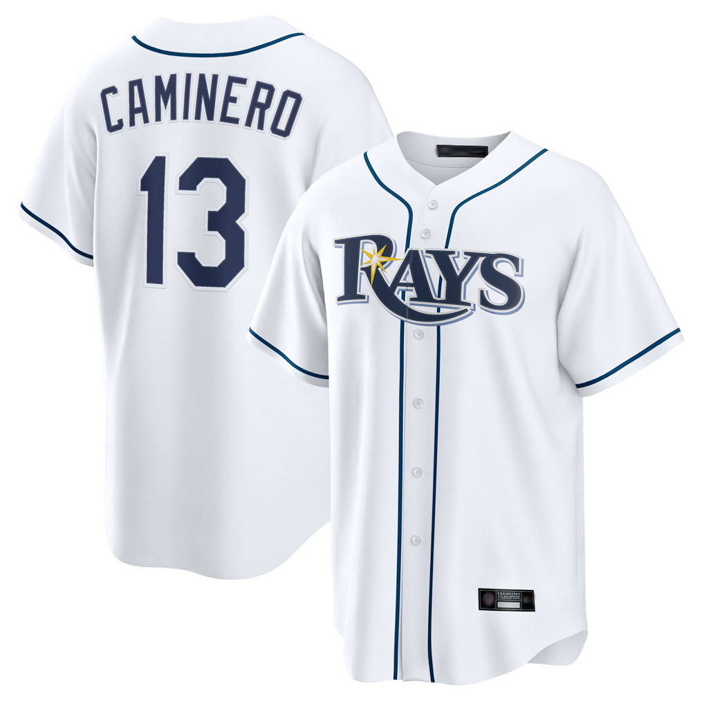 MATTH TB.Rays #13 Junior Caminero Player White Home Game Stitched Jerseys