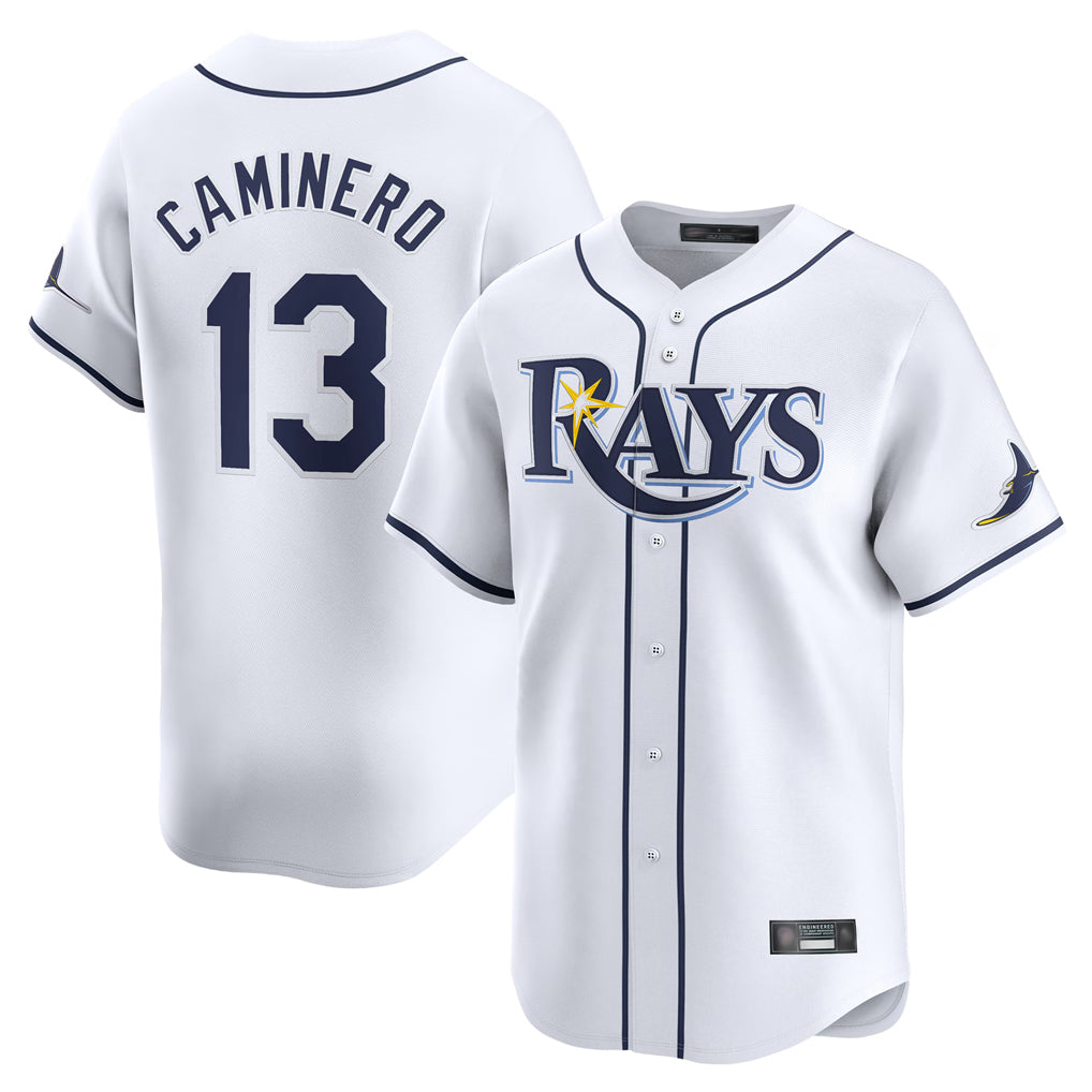 MATTH TB.Rays #13 Junior Caminero Player White Home Limited Stitched Jerseys