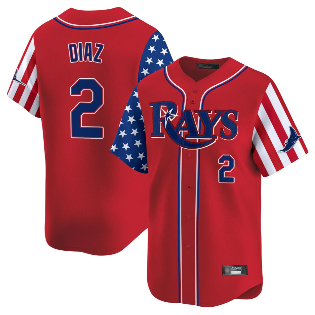 MATTH TB.Rays #2 Yandy Diaz Player Red 2025 Independence Day Vapor Premier Limited Stitched Jerseys