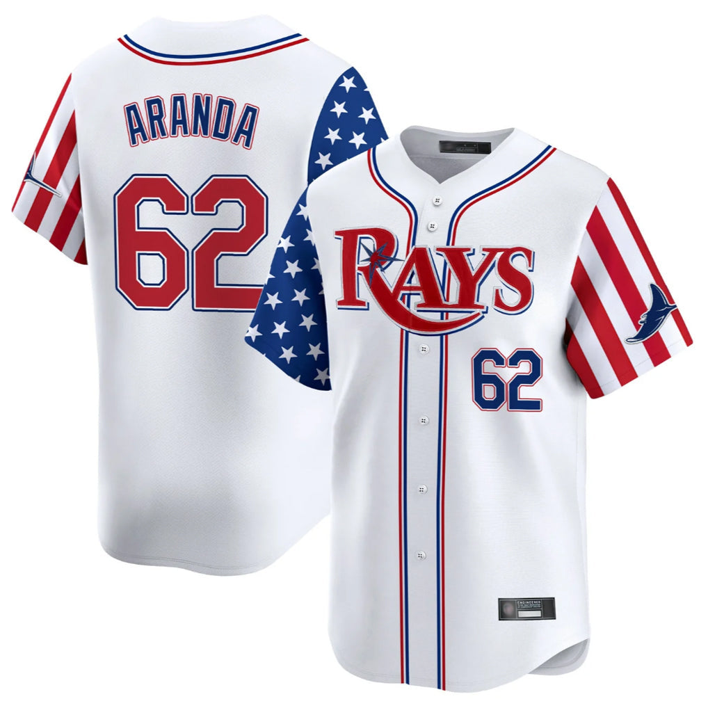 MATTH TB.Rays #62 Jonathan Aranda Player White 2025 Independence Day Vapor Premier Limited Stitched Jerseys
