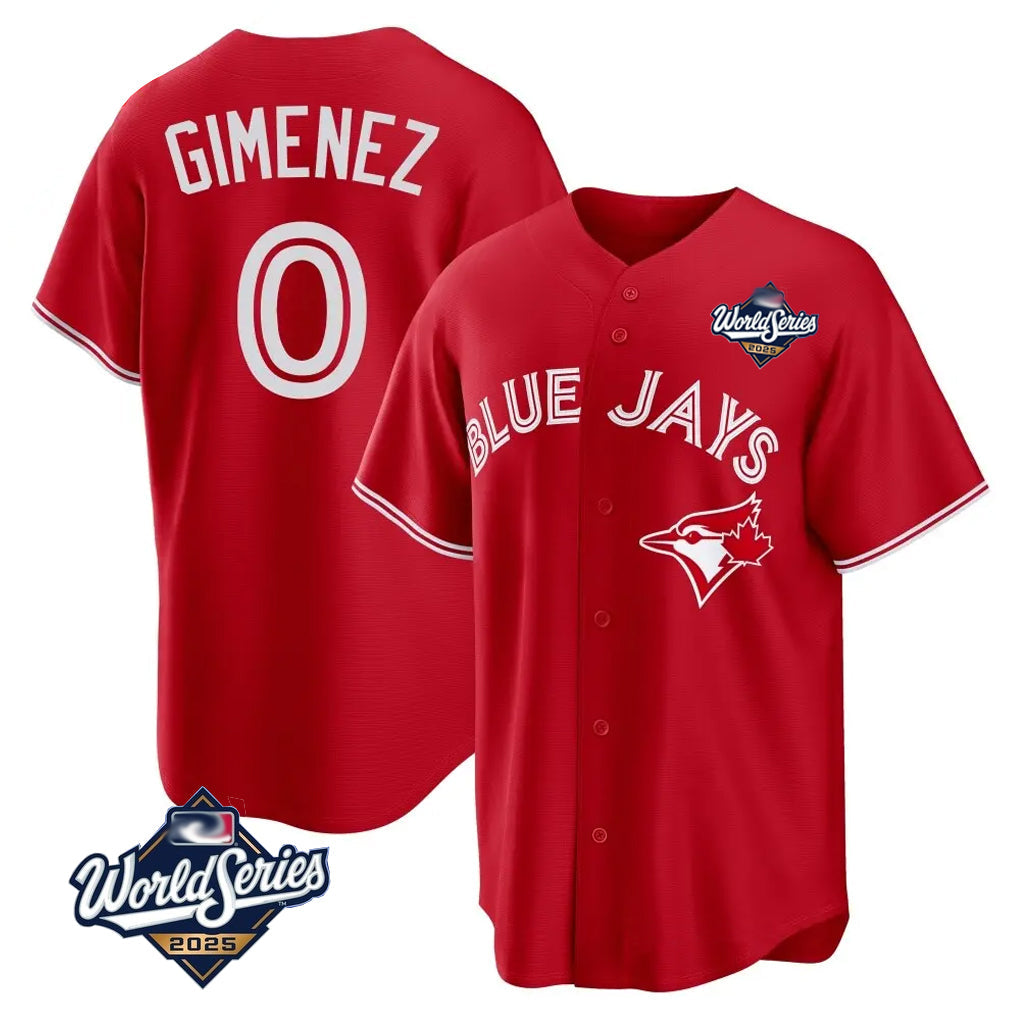 MATTH T.Blue Jays #0 Andres Gimenez Player Red 2025 World Series Limited Stitched Jerseys