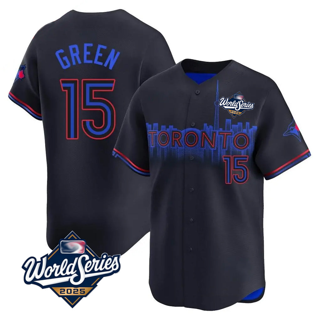 MATTH T.Blue Jays #15 Chad Green Player Black&Blue 2025 World Series City Connect Stitched Jerseys