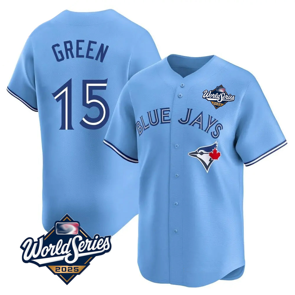 MATTH T.Blue Jays #15 Chad Green Player Blue 2025 World Series Game Stitched Jerseys